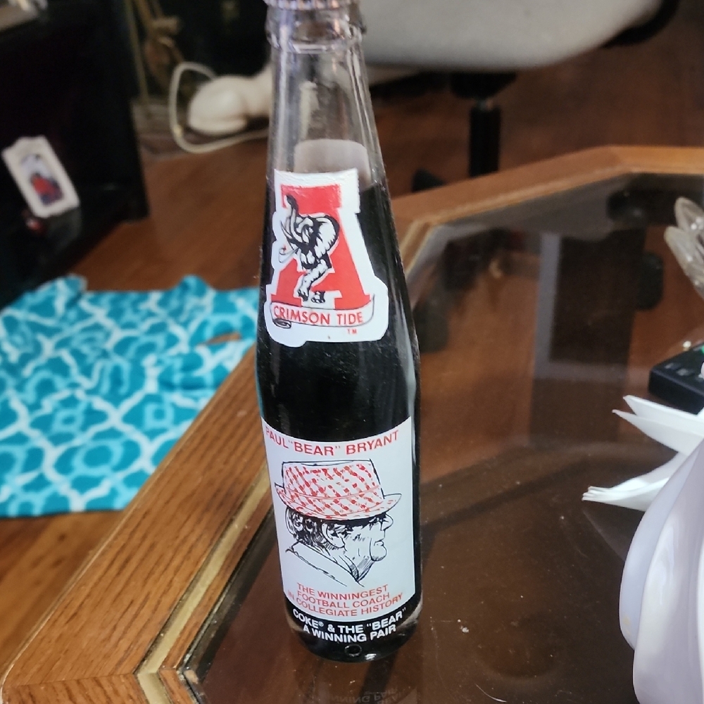 Collectible Crimson Tide Paul 'Bear' Bryant Glass Coca-Cola Bottle